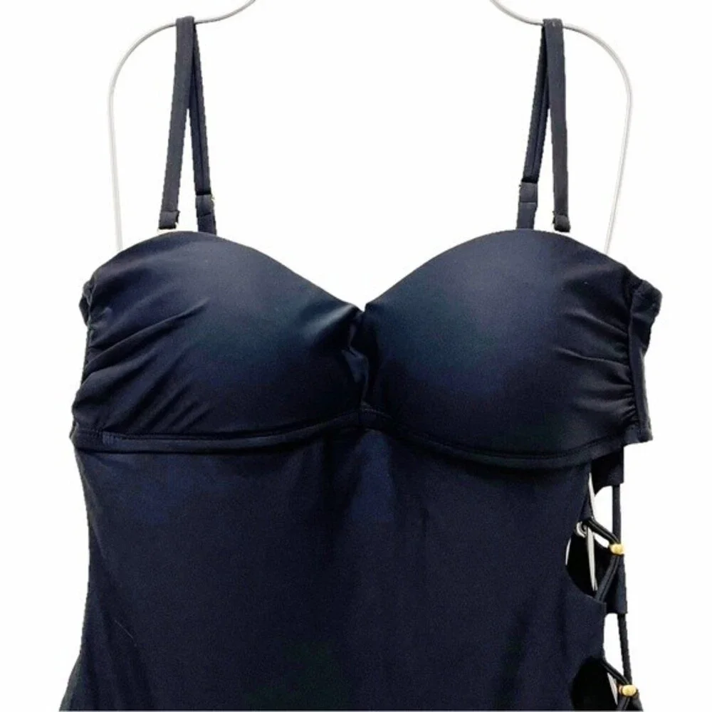 NWT SeaFancy One Piece Black Swimsuit With Side Cutouts Women’s Size Medium NEW